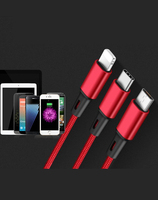 三合一充电线 苹果安卓type-c手机一拖三红色尼龙编织线 3合1 数据线